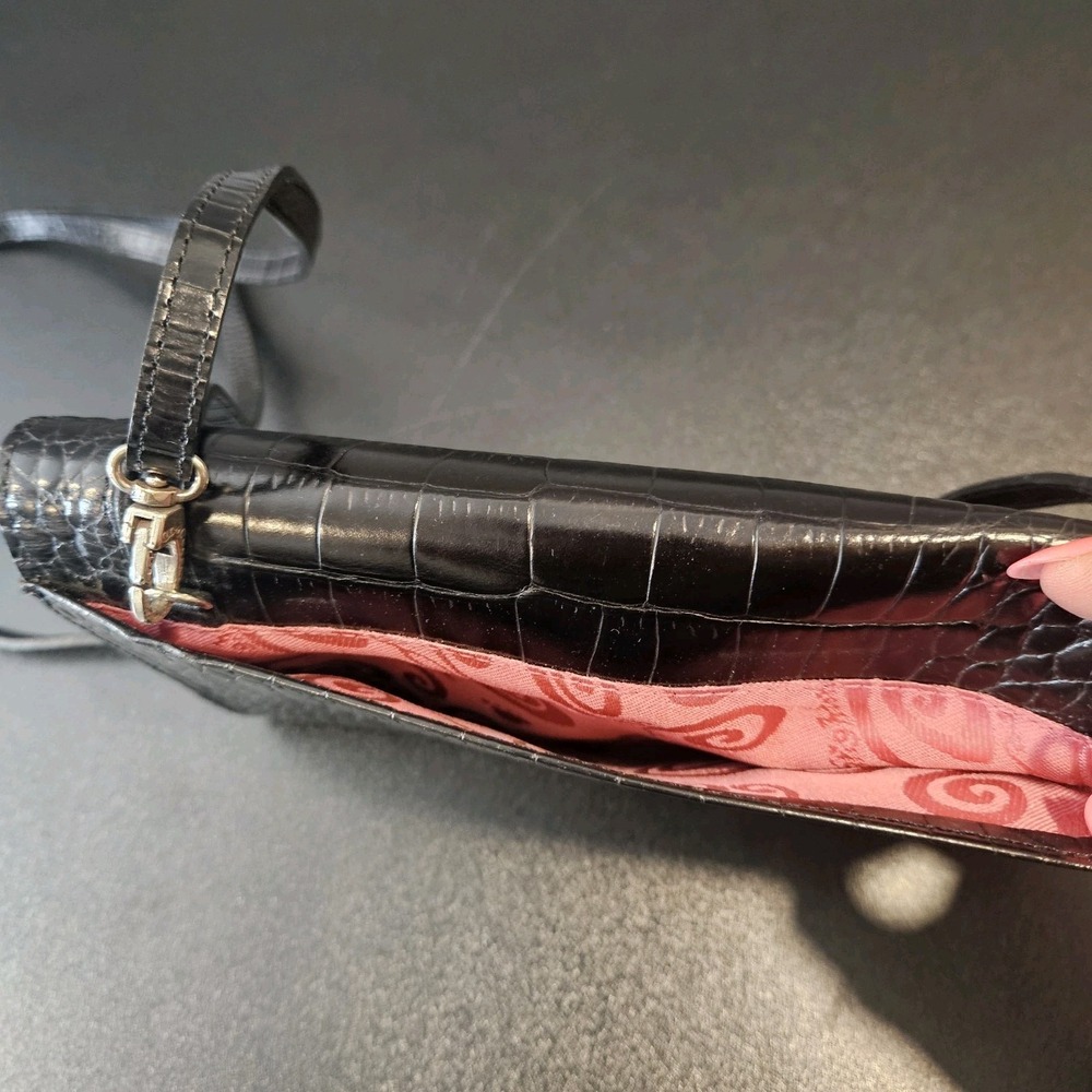 Brighton Croc Embossed Leather Crossbody Travel The World Organizer‎ Black - Picture 6 of 9